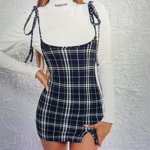 Overall plaid dress